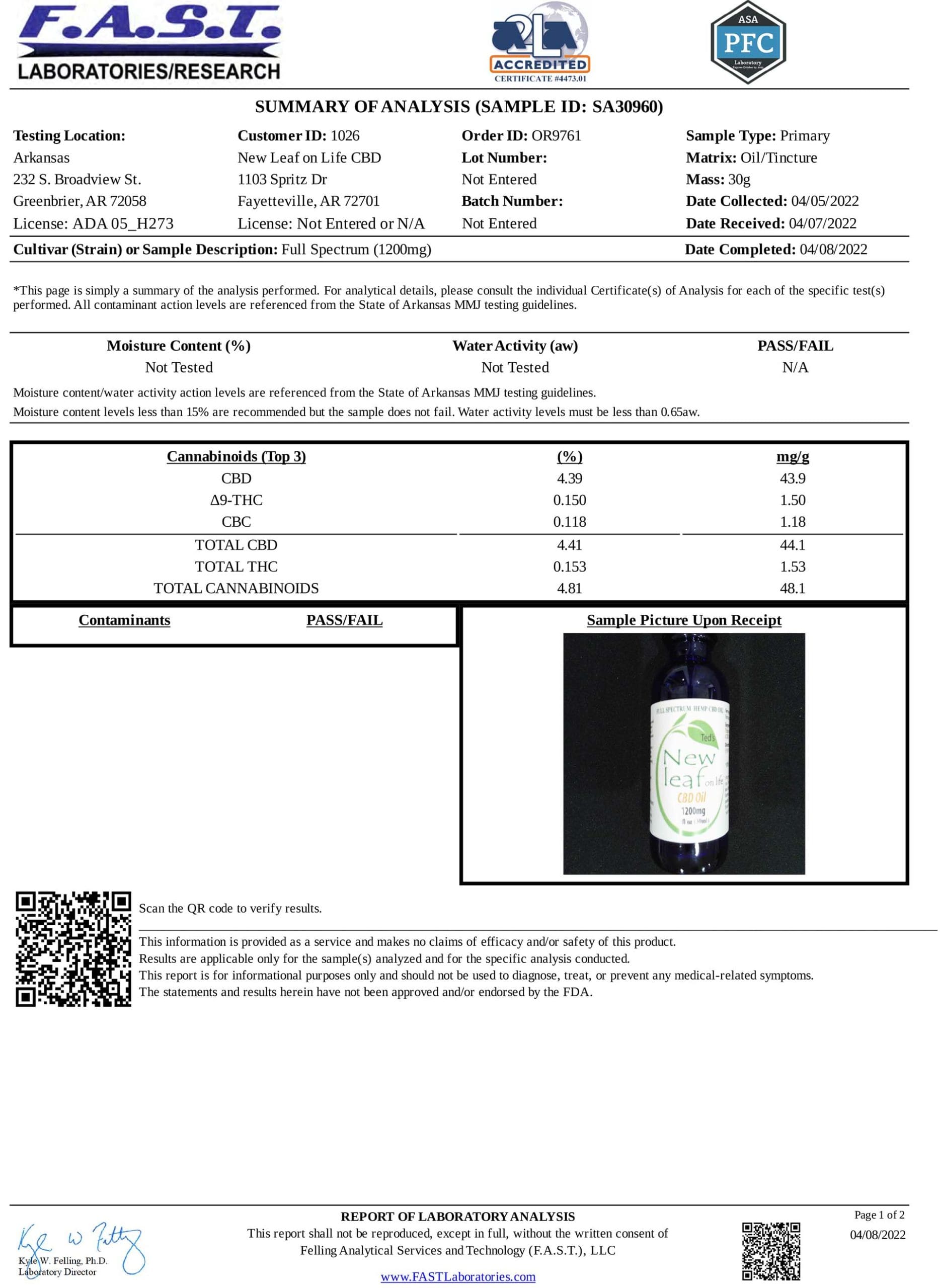 1200mg Full Spectrum CBD Oil