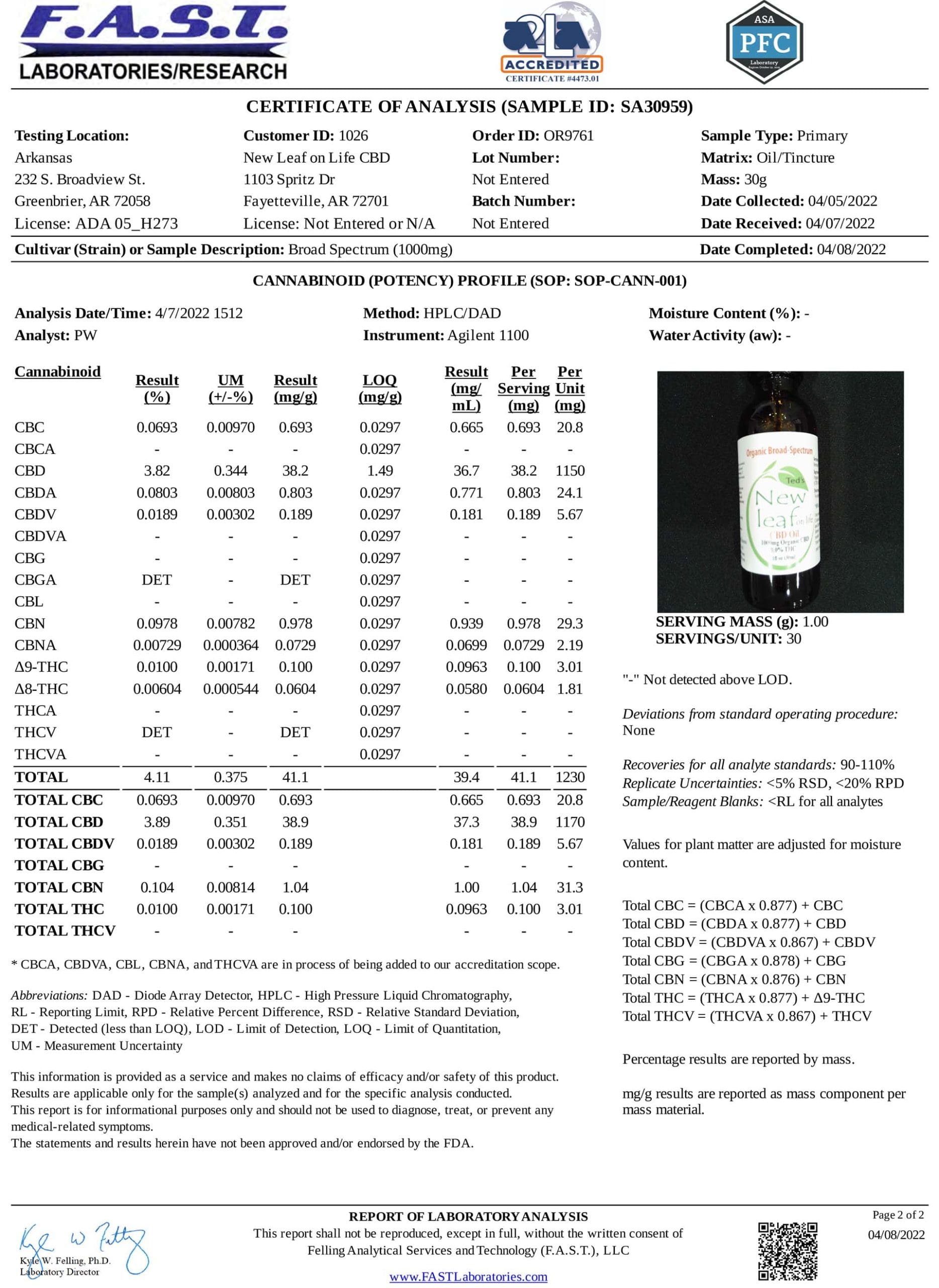 1000mg Broad Spectrum CBD Oil